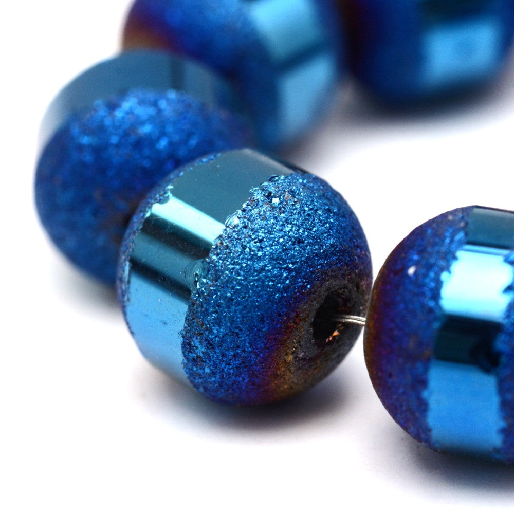 Blue Electroplated Frosted Glass Beads