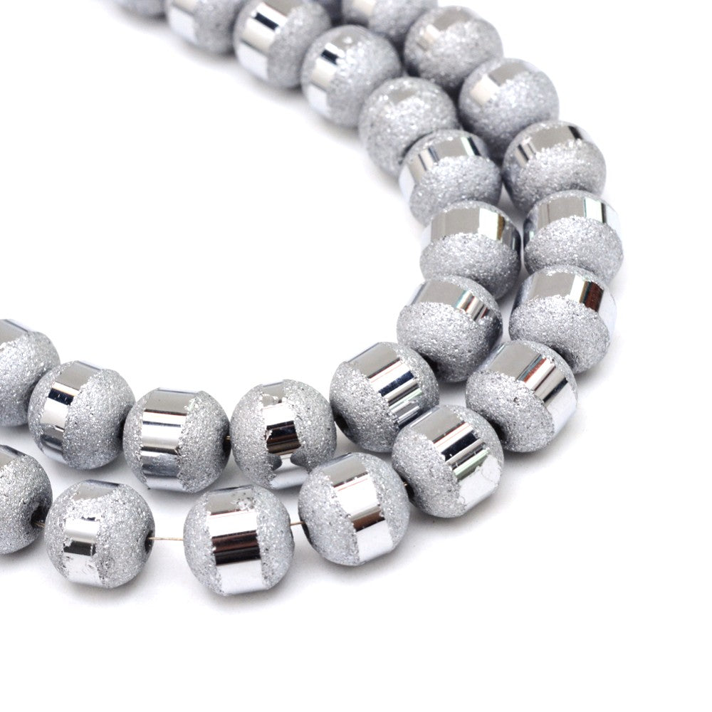 Silver Electroplated Frosted Glass Beads