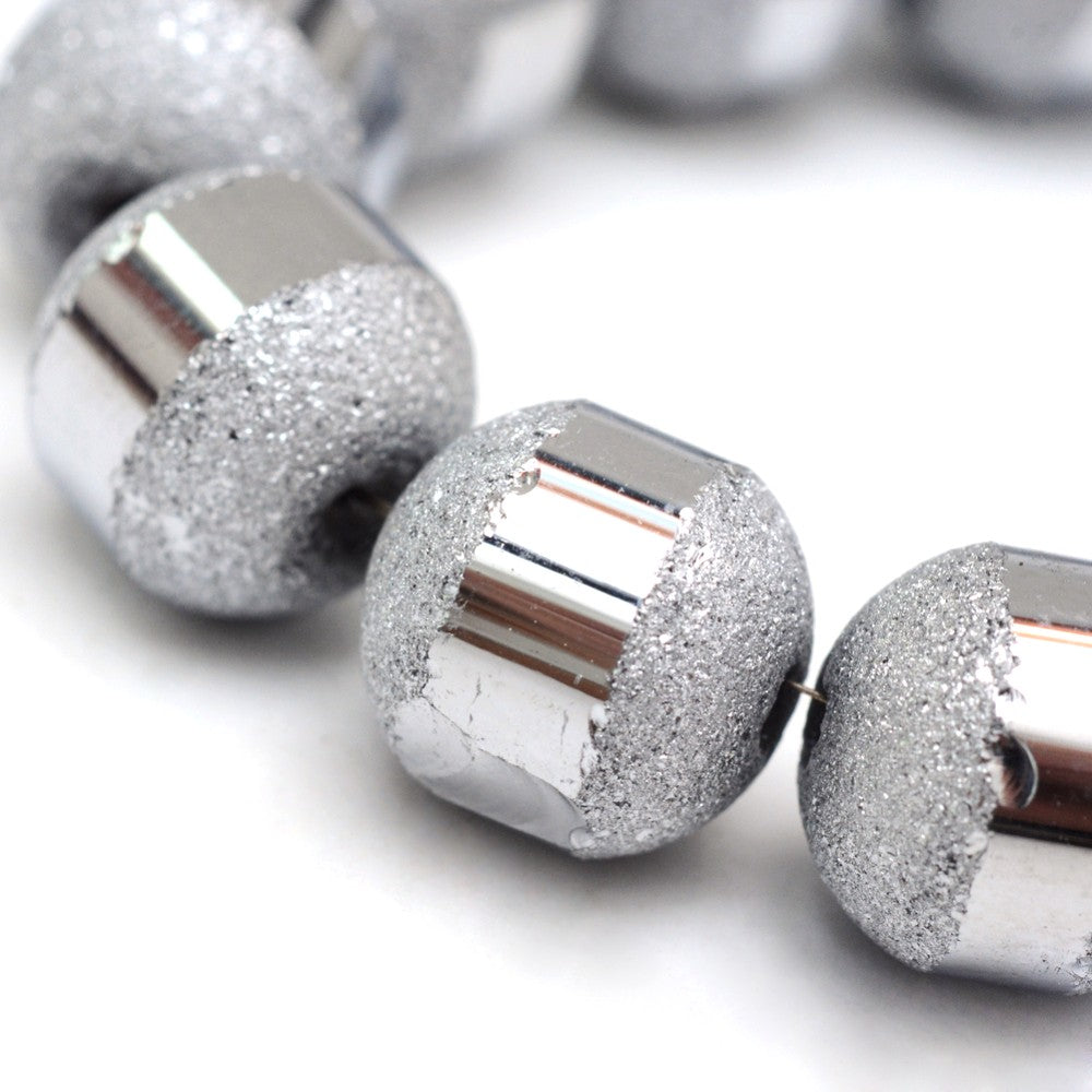 Silver Electroplated Frosted Glass Beads