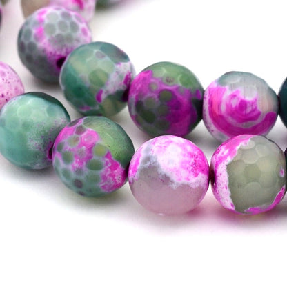10mm Natural Crab Agate Green-Pink Round Faceted Gemstones