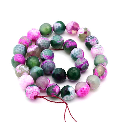 10mm Natural Crab Agate Green-Pink Round Faceted Gemstones