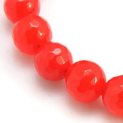 12mm OrangeRed Natural Dyed Jade Faceted Round Gemstones