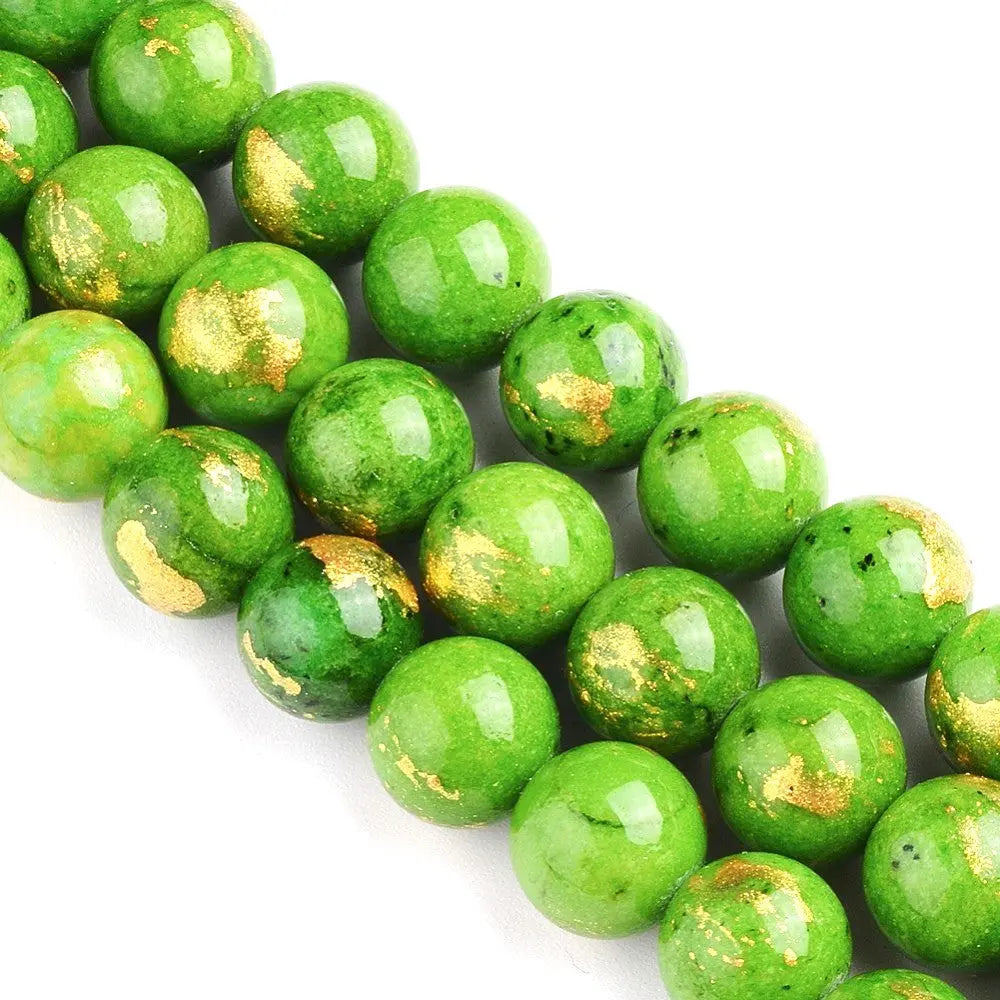 8mm Green Natural Jade Gold Foil Gemstones