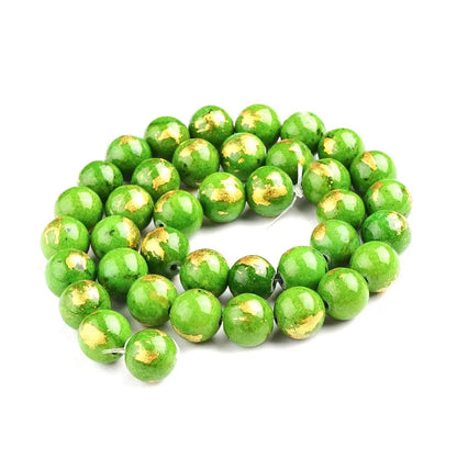 8mm Green Natural Jade Gold Foil Gemstones