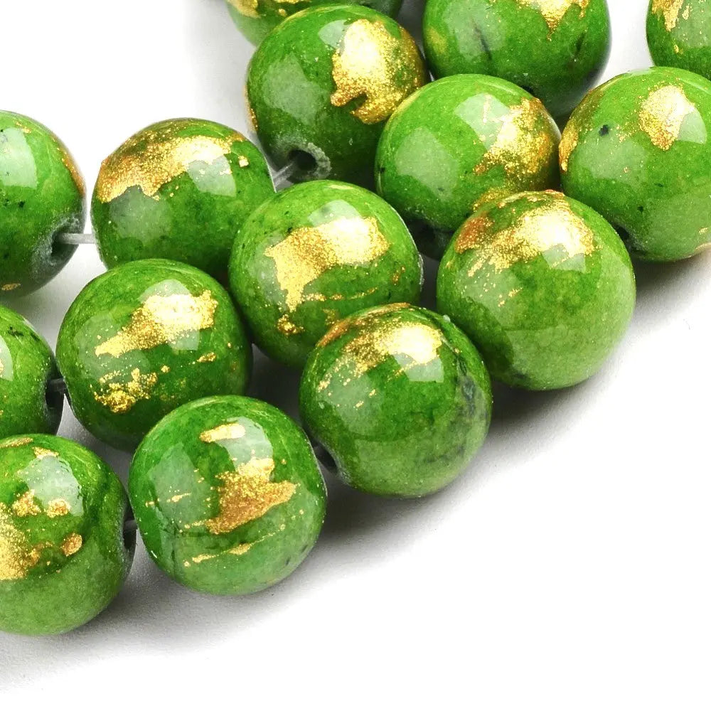 8mm Green Natural Jade Gold Foil Gemstones