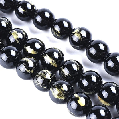 8mm Black Natural Jade Gold Foil Gemstones