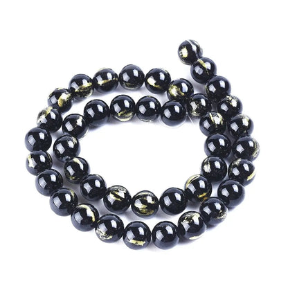 8mm Black Natural Jade Gold Foil Gemstones