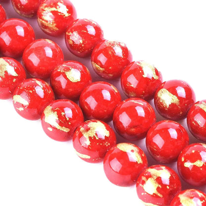 8mm Red Natural Jade Gold Foil Gemstones Haute Girl Beads