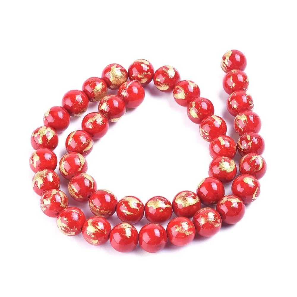 8mm Red Natural Jade Gold Foil Gemstones Haute Girl Beads