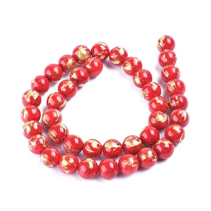8mm Red Natural Jade Gold Foil Gemstones Haute Girl Beads