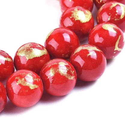 8mm Red Natural Jade Gold Foil Gemstones Haute Girl Beads
