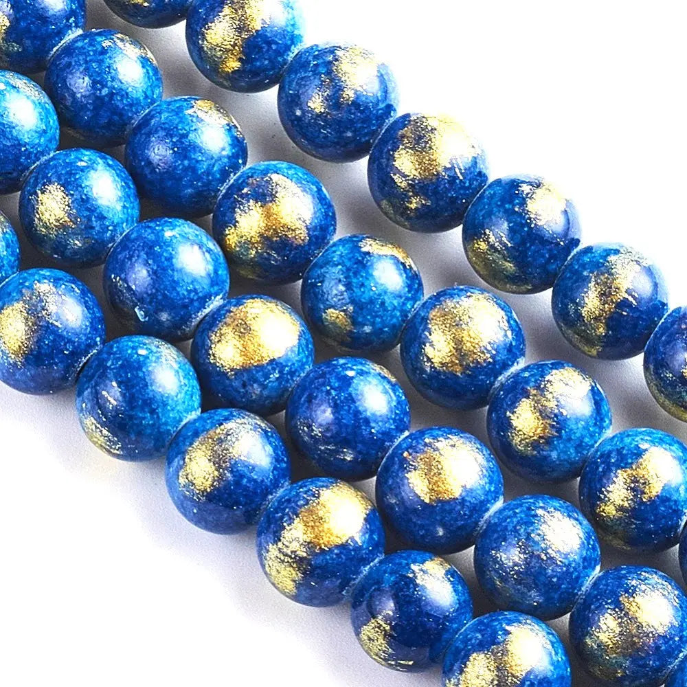 8mm Blue Natural Jade Gold Foil Gemstones