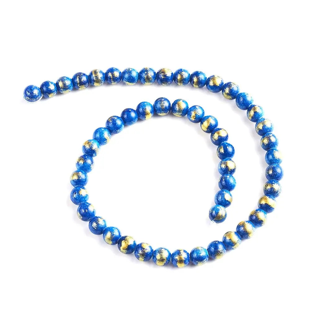 8mm Blue Natural Jade Gold Foil Gemstones