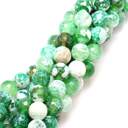 10mm Faceted Green Natural Fire Agate Round Gemstones