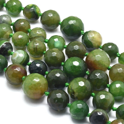 Natural Olive Agate Graduated Faceted Round Gemstones