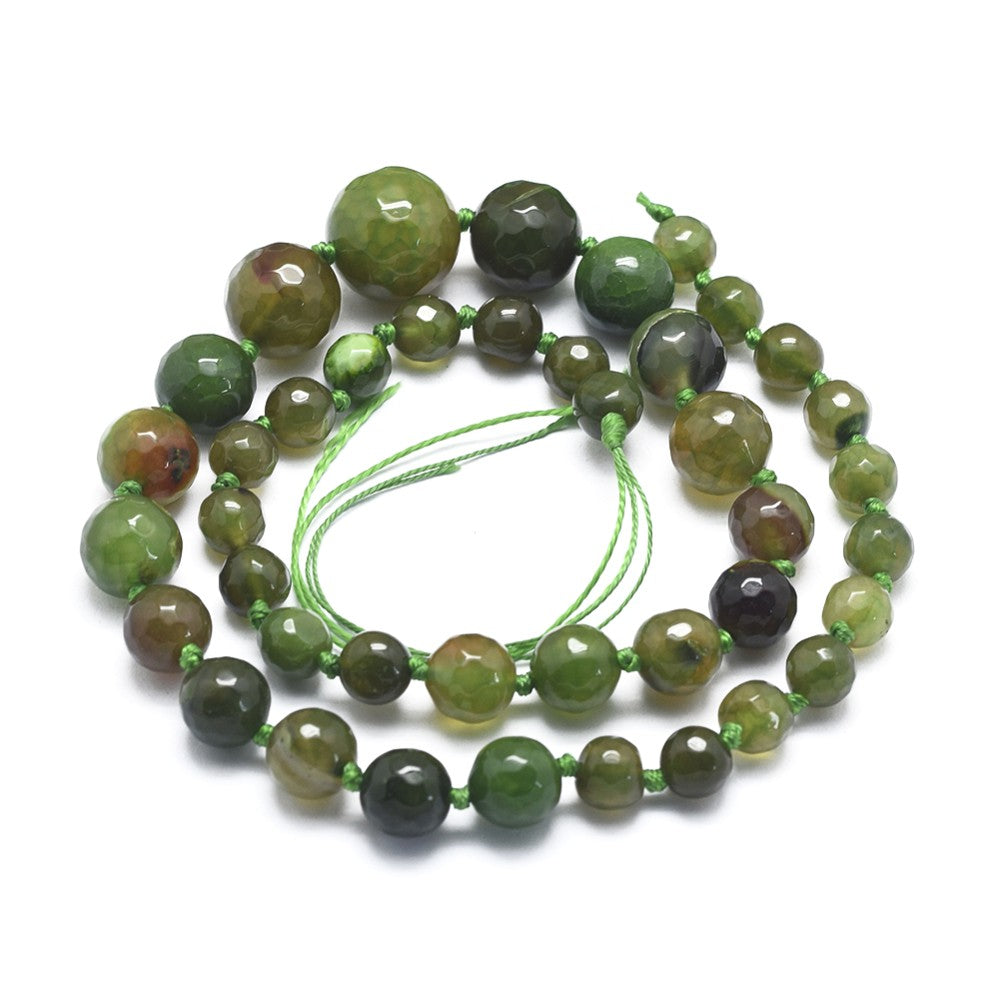 Natural Olive Agate Graduated Faceted Round Gemstones