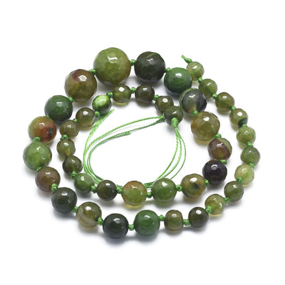 Natural Olive Agate Graduated Faceted Round Gemstones