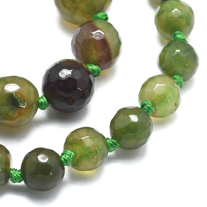 Natural Olive Agate Graduated Faceted Round Gemstones