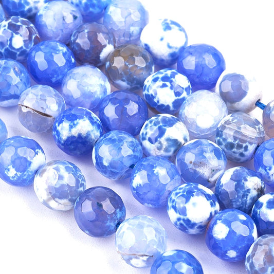 10mm Faceted Blue Natural Fire Agate Round Gemstones