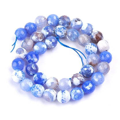 10mm Faceted Blue Natural Fire Agate Round Gemstones