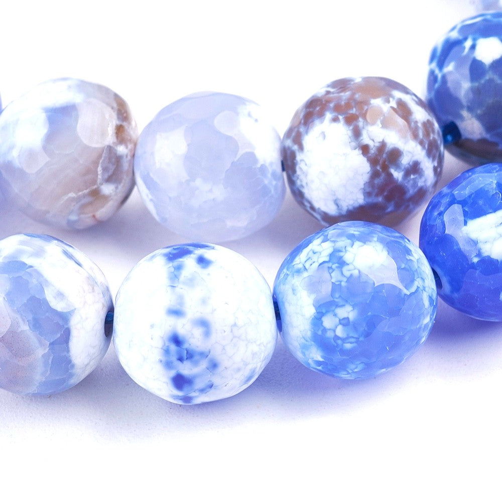 10mm Faceted Blue Natural Fire Agate Round Gemstones