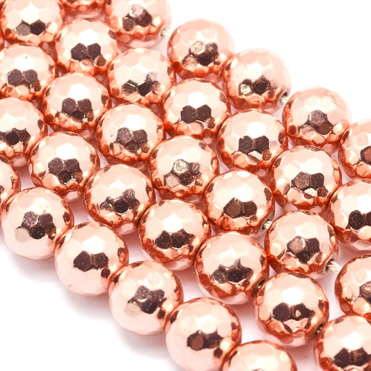 10mm Rose Gold Faceted Round Hematite, Grade AAA, Non-Tarnish, Beads