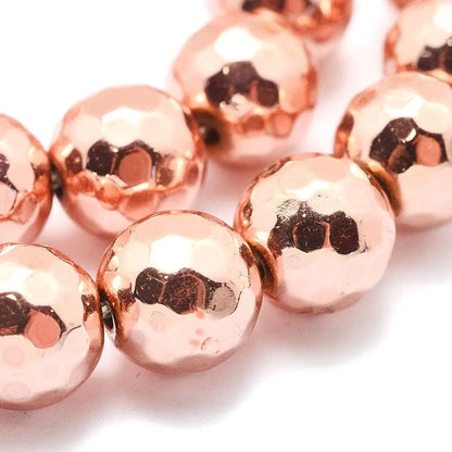 Perles rondes à facettes en hématite, plaquées or rose, de qualité AAA et inaltérables, de 10 mm.