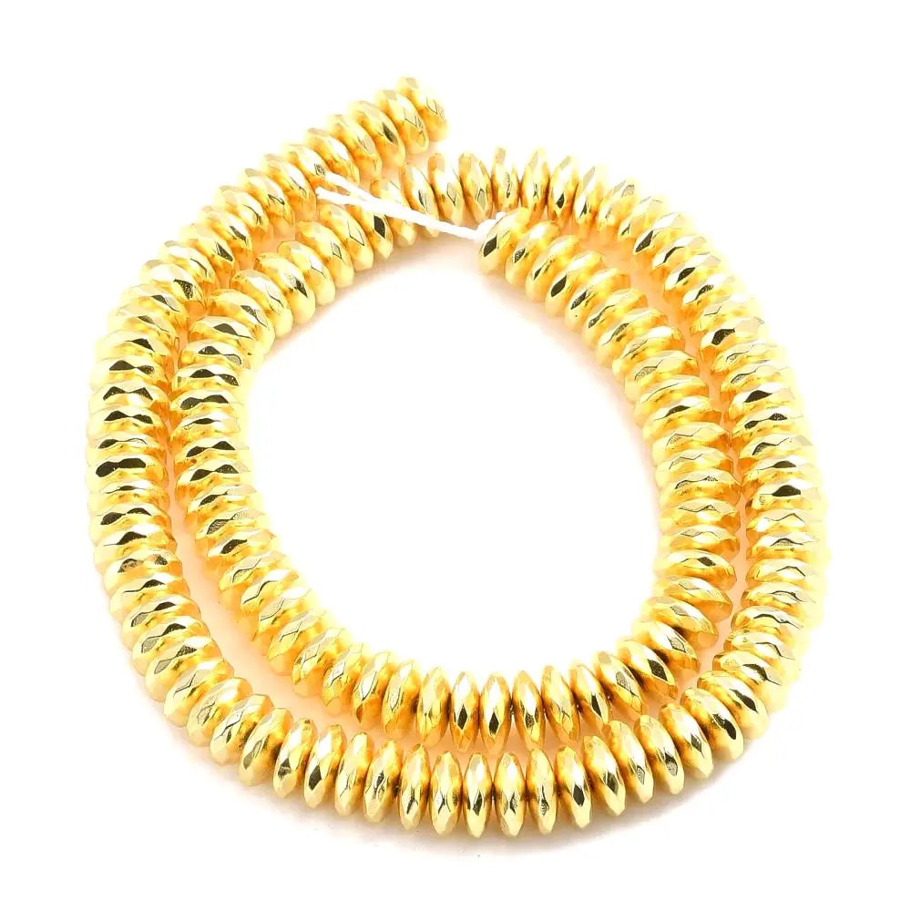 Gold Faceted Rondelle Non-Magnetic Synthetic Hematite, Grade AA Haute Girl Beads