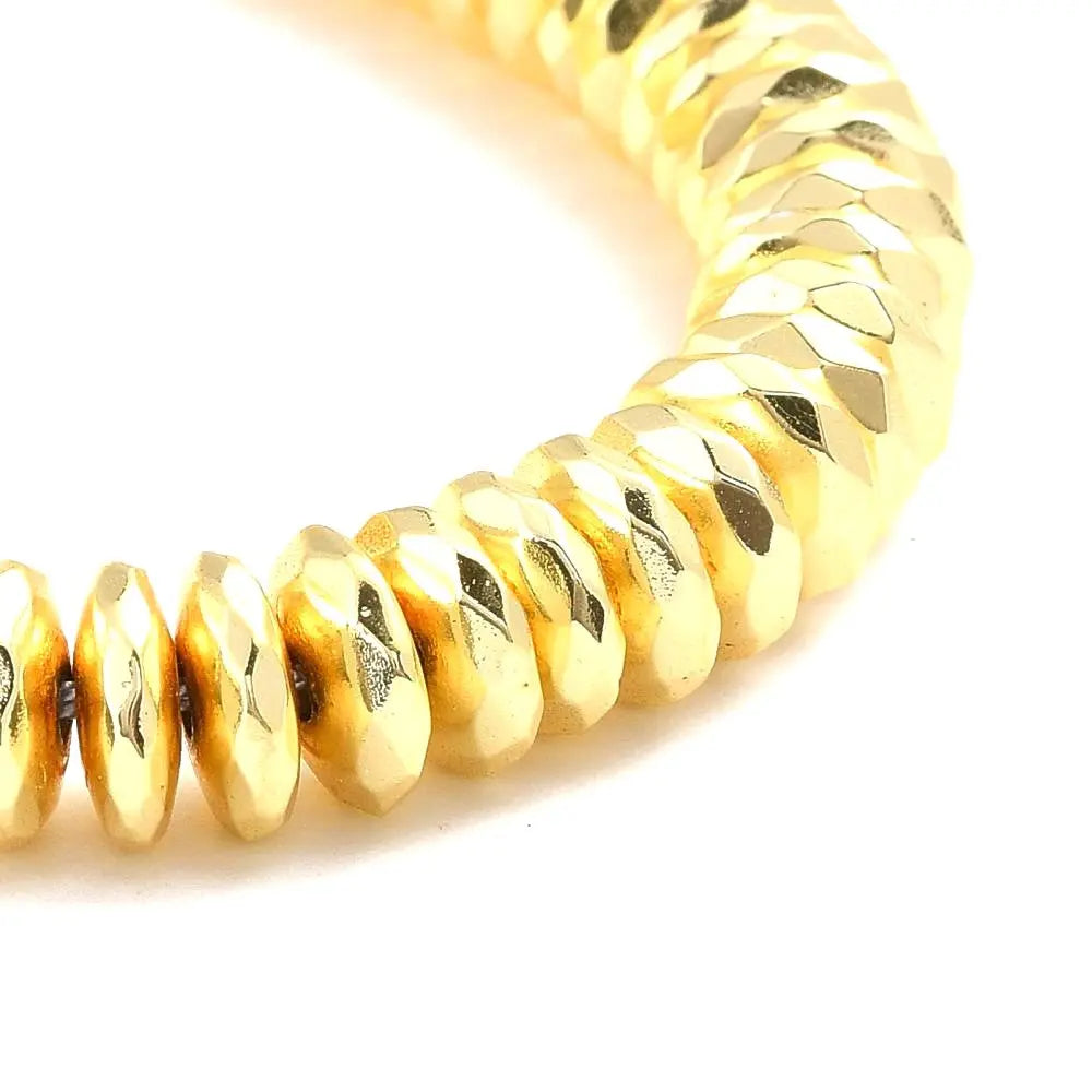 Gold Faceted Rondelle Non-Magnetic Synthetic Hematite, Grade AA Haute Girl Beads