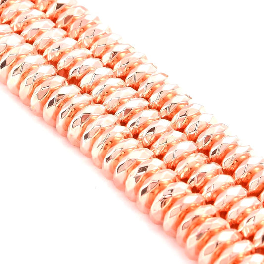 Rose Gold Faceted Rondelle Non-Magnetic Synthetic Hematite, Grade AA
