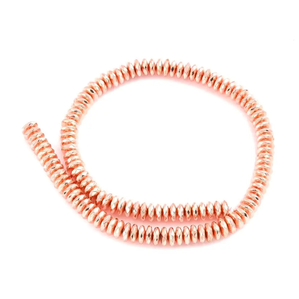 Rose Gold Faceted Rondelle Non-Magnetic Synthetic Hematite, Grade AA