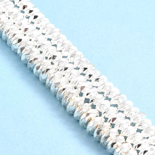 Silver Faceted Rondelle Non-Magnetic Synthetic Hematite, Grade AA