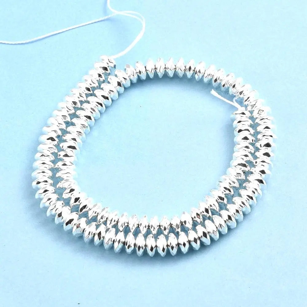Silver Faceted Rondelle Non-Magnetic Synthetic Hematite, Grade AA