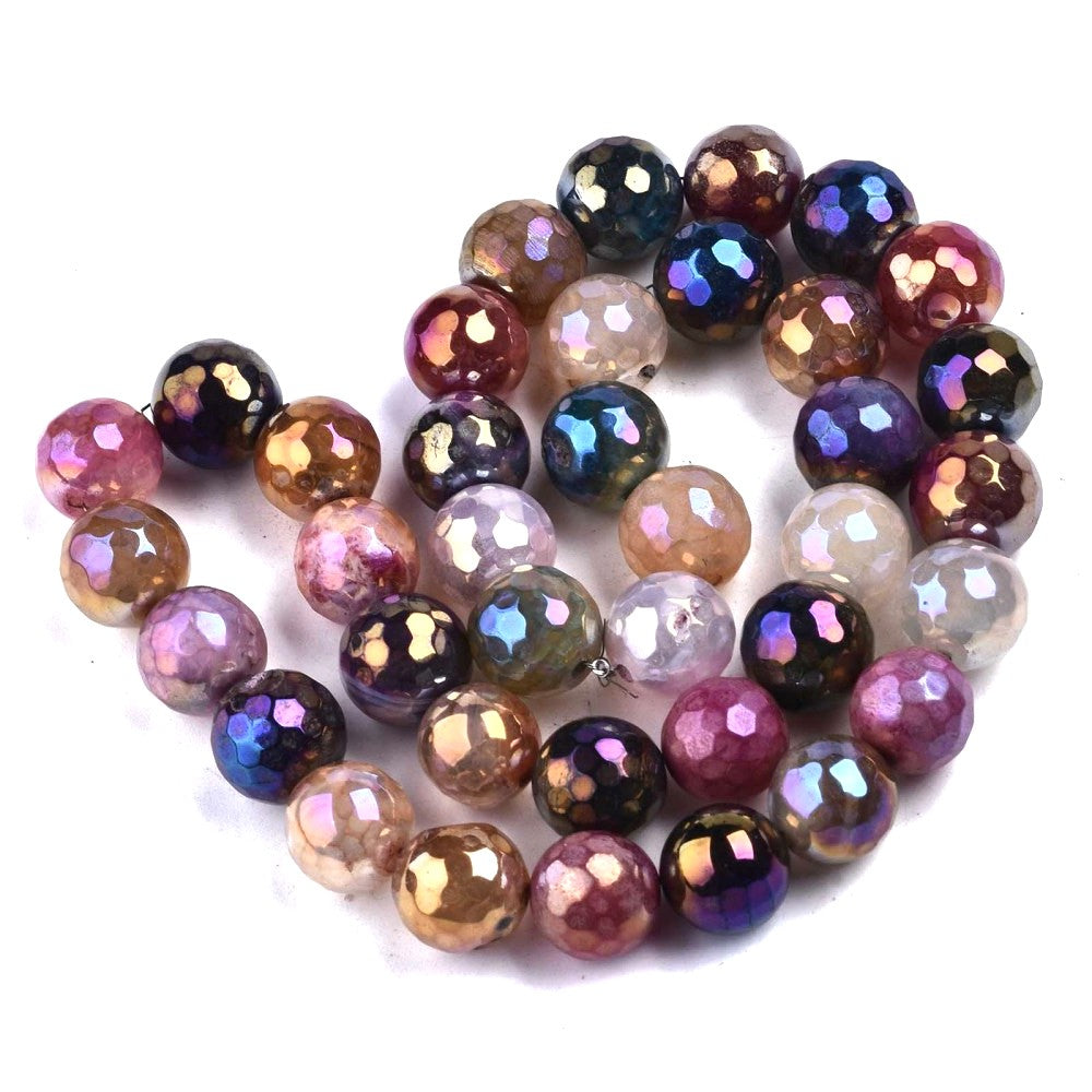 10mm Mixed Color Pearl Luster Faceted Natural Agate