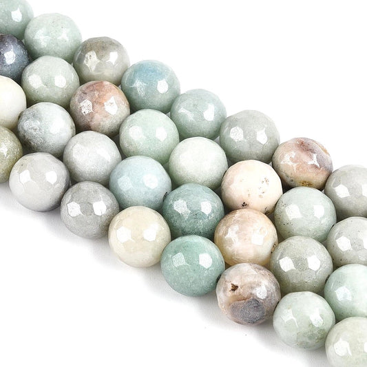 10mm Pale Green Pearl Luster Faceted Agate