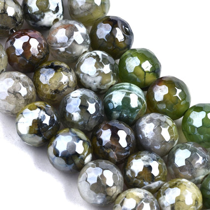 10mm Natural Agate Faceted Beads Pearl Luster Plated