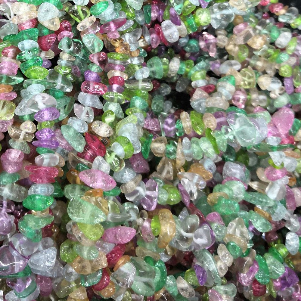 Multicolor Chip Crackle Glass Beads Strand