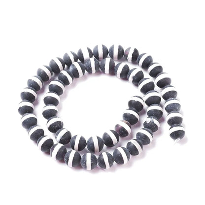 12mm Black Stripe Natural Tibetan dZi Agate Frosted Gemstones