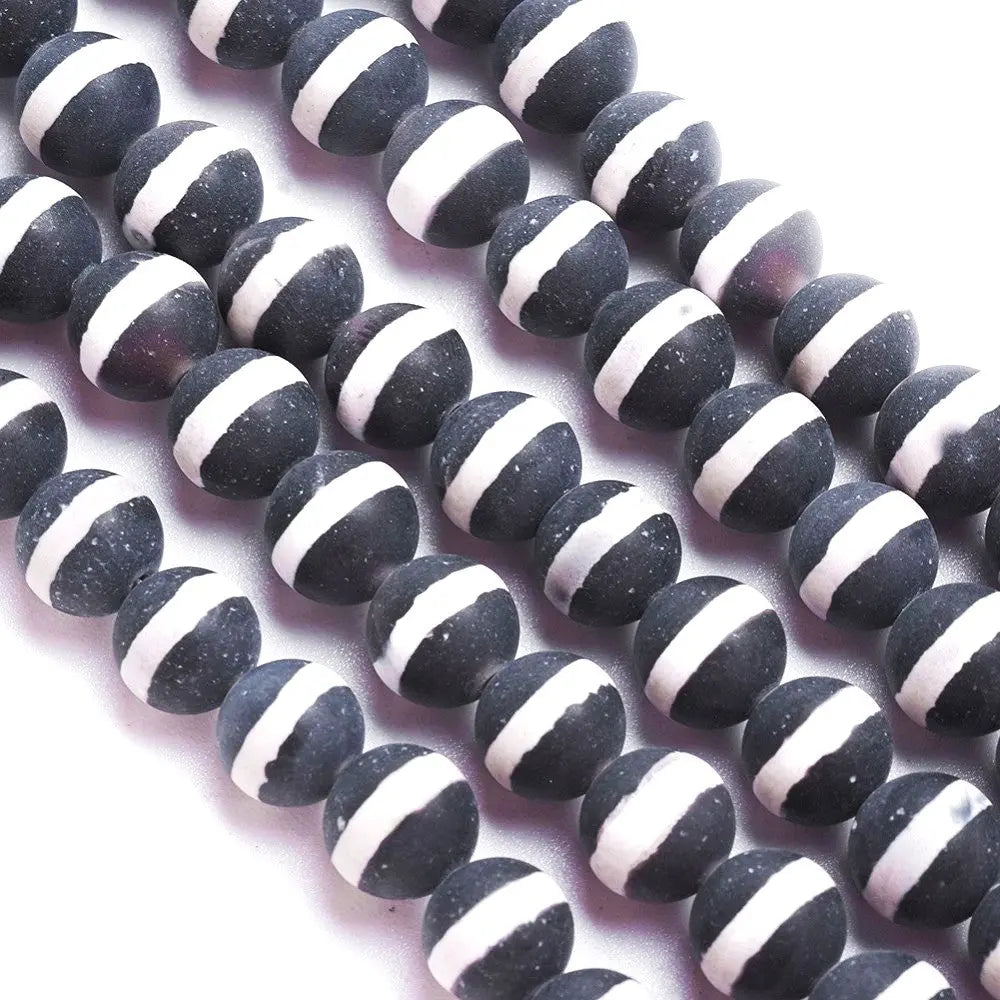 12mm Black Stripe Natural Tibetan dZi Agate Frosted Gemstones