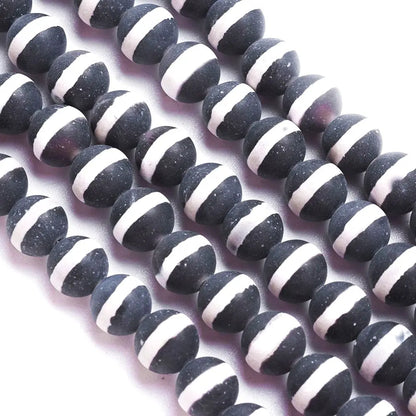 12mm Black Stripe Natural Tibetan dZi Agate Frosted Gemstones