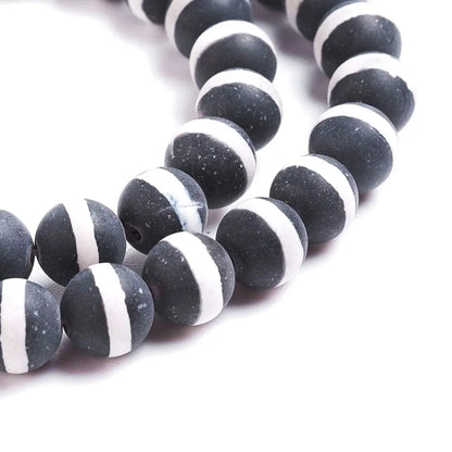 12mm Black Stripe Natural Tibetan dZi Agate Frosted Gemstones