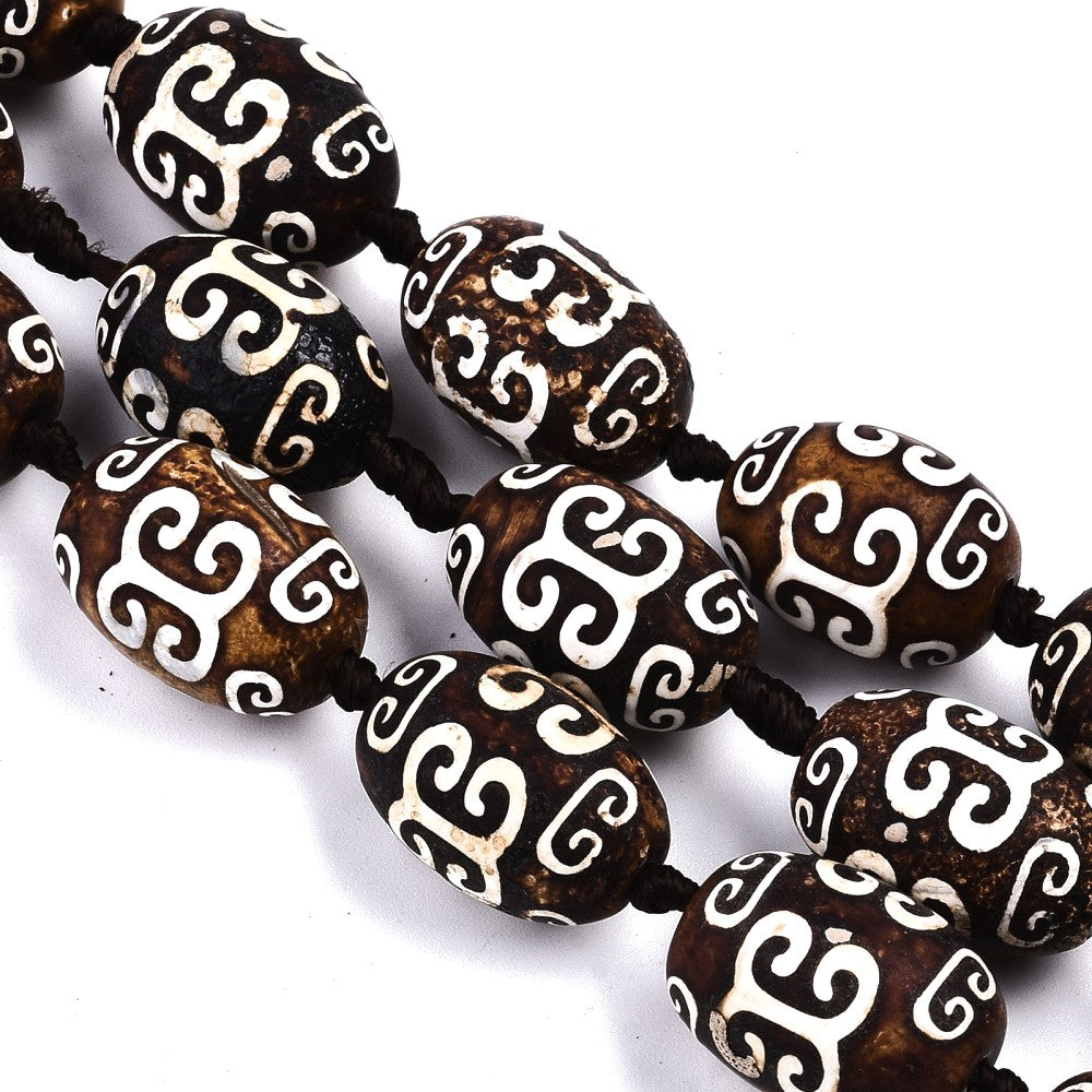 Oval Tibetan Style dZi Beads, Dyed Brown Natural Agate Gemstones