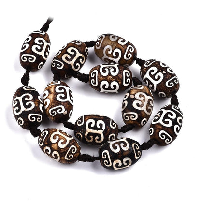 Oval Tibetan Style dZi Beads, Dyed Brown Natural Agate Gemstones