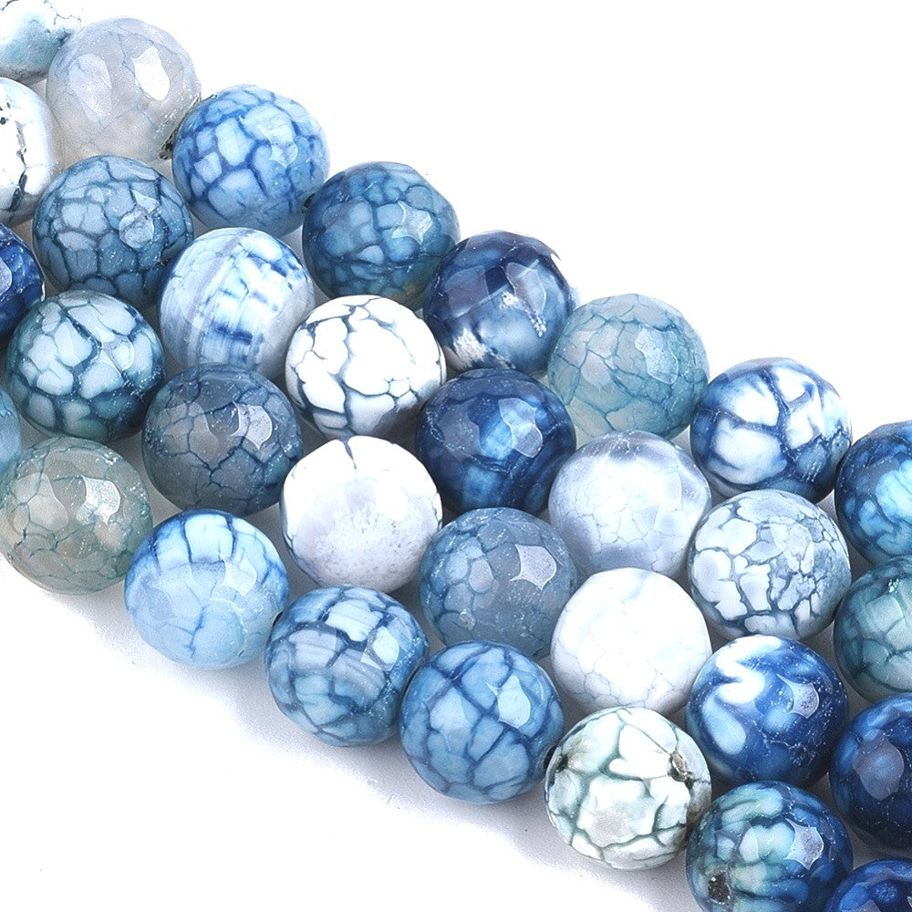 10mm Blue Natural Crackle Agate Faceted Round Gemstones