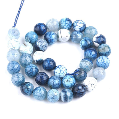 10mm Blue Natural Crackle Agate Faceted Round Gemstones