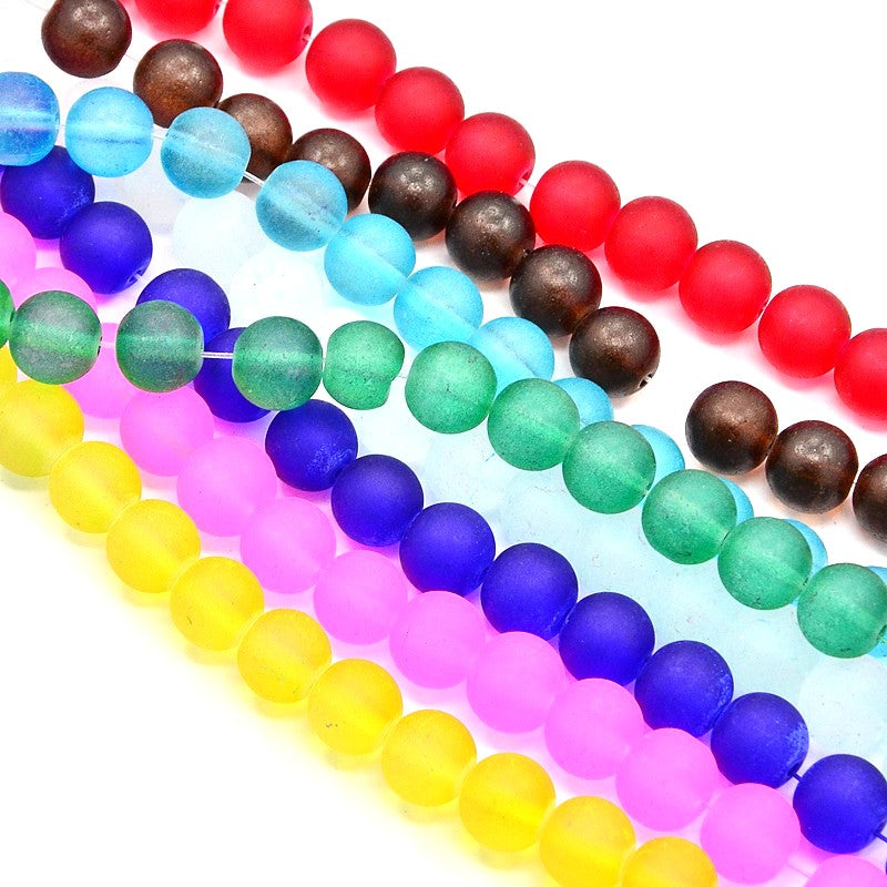 8mm Frosted Sea Glass Round Beads