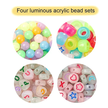 Mixed Color Luminous Acrylic & Plastic Beads, Horizontal Hole, Round & Rondelle & Heart & Flat Round