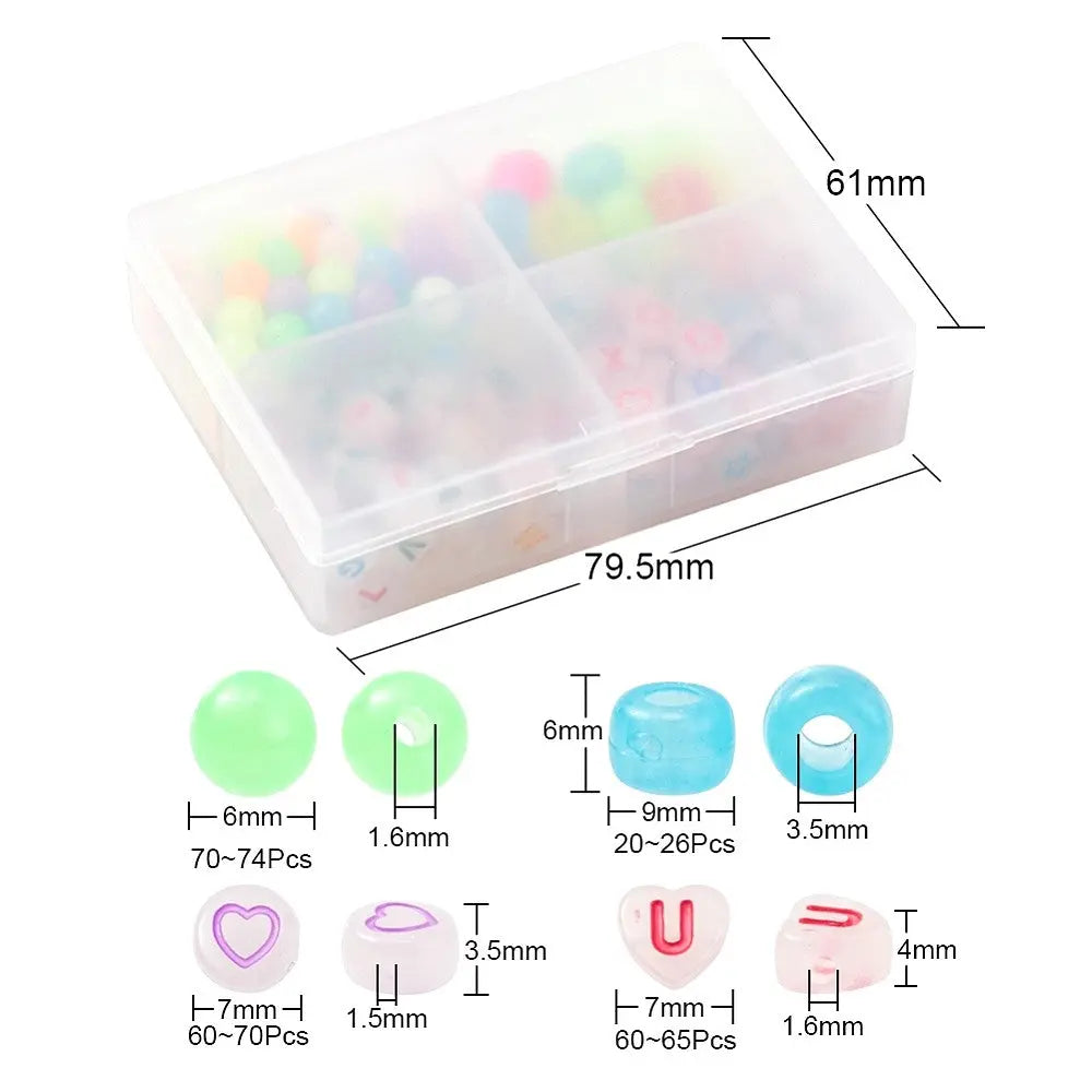 Mixed Color Luminous Acrylic & Plastic Beads, Horizontal Hole, Round & Rondelle & Heart & Flat Round