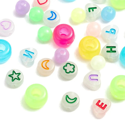 Mixed Color Luminous Acrylic & Plastic Beads, Horizontal Hole, Round & Rondelle & Heart & Flat Round