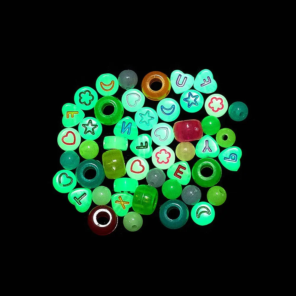 Mixed Color Luminous Acrylic & Plastic Beads, Horizontal Hole, Round & Rondelle & Heart & Flat Round